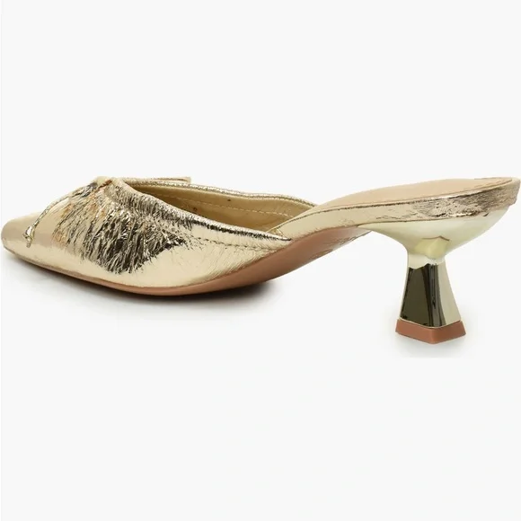 Nicole Miller Bow Kitten Heel Women's Mules Gold distressed - Picture 2 of 4
